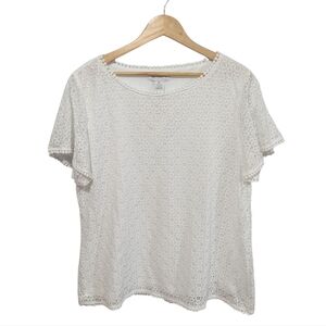Liz Claiborne White Lace Short Sleeve Top Size XL